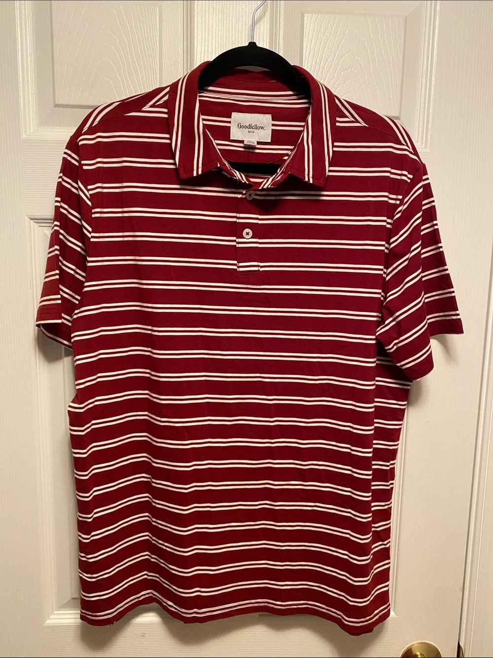 Goodfellow & Co Maroon and White Striped Polo…size L